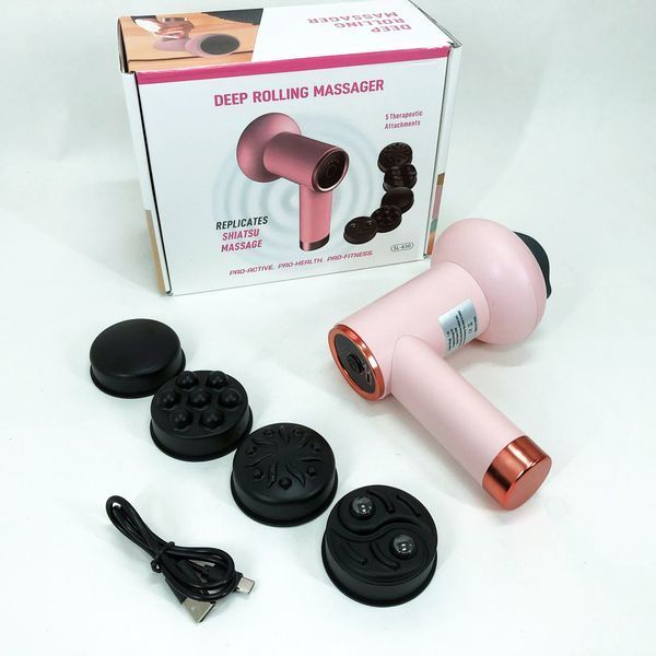 Масажер антицелюлітний для тіла рук та ніг 4 насадки 6 швидкостей Deep Rolling Massager. Колір: рожевий 00014831 фото