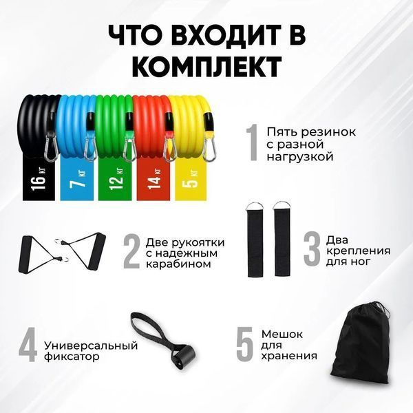 Еспандер гума для зарядок exercise pipe, еспандер гумовий джгут вправи, Фітнес гумки 5 в 1 00014301 фото
