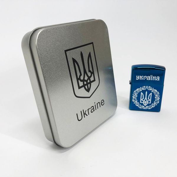 Дуговая электроимпульсная USB зажигалка Украина металлическая коробка HL-447. Цвет: синий 00023028 фото