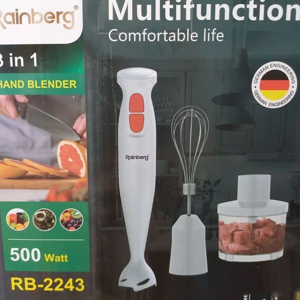 Блендер 3в1 Rainberg RB-2243 500W погружной блендер измельчитель для молочных коктейлей. Цвет: белый 00019629 фото