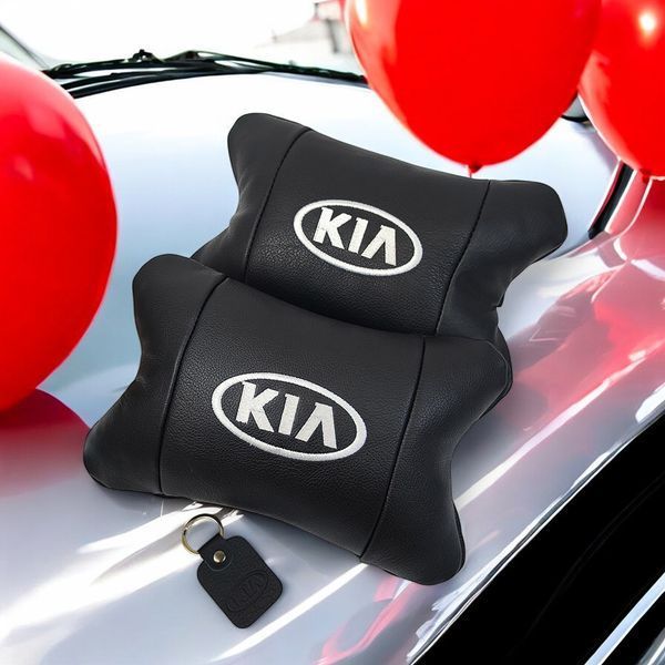 Автодушки 2 шт на подголовник Kia/Киа, натуральная кожа, черные, Подголовник для авто с комфортом 00017028 фото