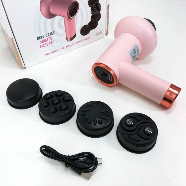 Масажер антицелюлітний для тіла рук та ніг 4 насадки 6 швидкостей Deep Rolling Massager. Колір: рожевий 00014831 фото