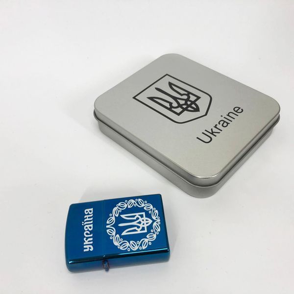 Дуговая электроимпульсная USB зажигалка Украина металлическая коробка HL-447. Цвет: синий 00023028 фото