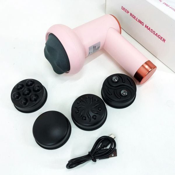 Масажер антицелюлітний для тіла рук та ніг 4 насадки 6 швидкостей Deep Rolling Massager. Колір: рожевий 00014831 фото