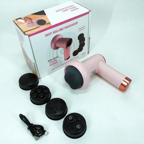 Масажер антицелюлітний для тіла рук та ніг 4 насадки 6 швидкостей Deep Rolling Massager. Колір: рожевий 00014831 фото