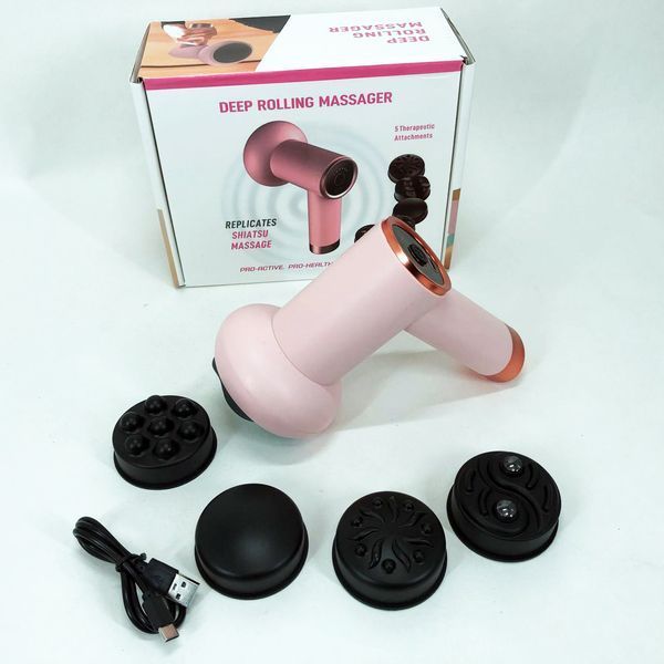 Масажер антицелюлітний для тіла рук та ніг 4 насадки 6 швидкостей Deep Rolling Massager. Колір: рожевий 00014831 фото