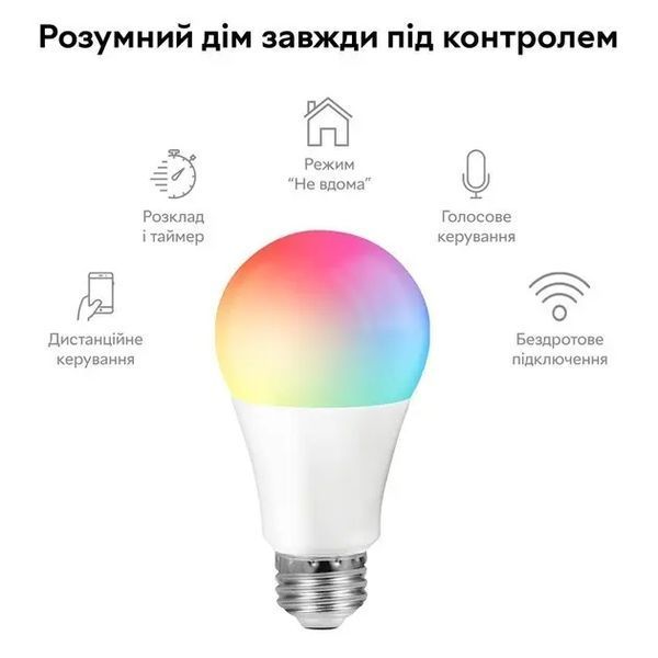 Розумна лампочка tuya smart led wifi смарт лампа e27 rgb color 2700k-6500k 9w 00023745 фото