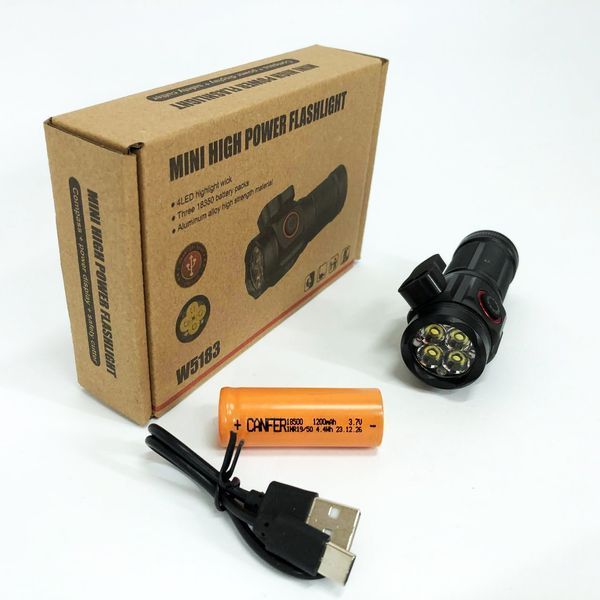 Ручной фонарик W5183-4XHP360, Фонарь ручной мощный, Тактичный фонарь, Карманный мини фонарь 00022951 фото