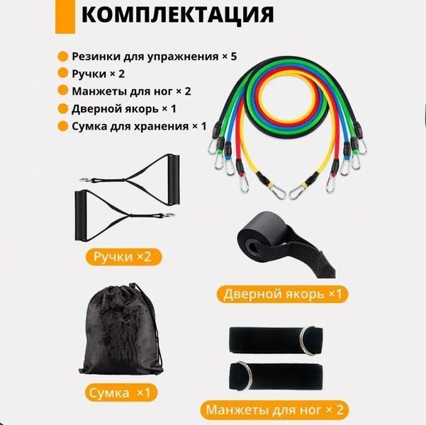 Еспандер гума для зарядок exercise pipe, еспандер гумовий джгут вправи, Фітнес гумки 5 в 1 00014301 фото