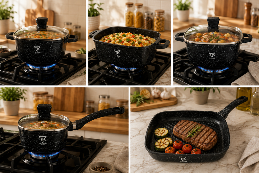 Черный набор посуды с гранитным антипригарным покрытием Top Kitchen TK-00205 10 предметов TК205 фото