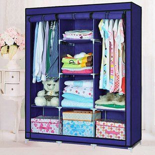 Шафа тканинна 3 секції складана з каркасом STORAGE WARDROBE 175 х 130 х 45 см Каркасна. Колір: синій 00012580 фото