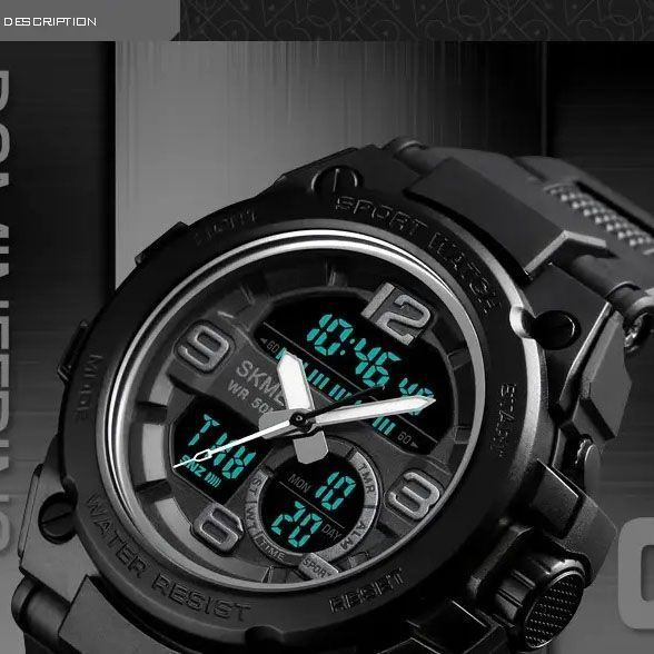 Часы наручные мужские SKMEI 1452BK BLACK, водонепроницаемые мужские часы. Цвет: черный 00022040 фото