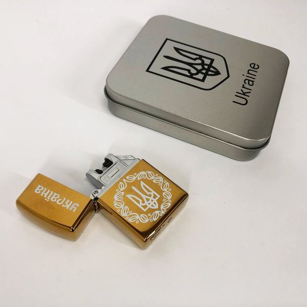 Дуговая электроимпульсная USB Юсб зажигалка Украина металлическая коробка HL-447. Цвет: золотой 00023029 фото