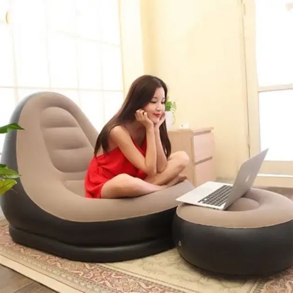 Надувний диван з пуфом Air Sofa / Надувне велюрове крісло з пуфом 00013168 фото