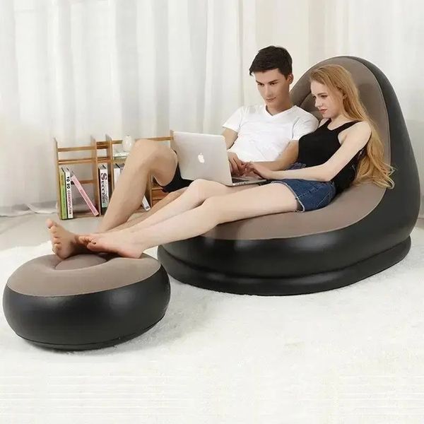 Надувний диван з пуфом Air Sofa / Надувне велюрове крісло з пуфом 00013168 фото