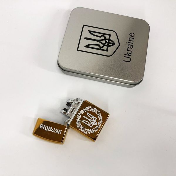 Дуговая электроимпульсная USB Юсб зажигалка Украина металлическая коробка HL-447. Цвет: золотой 00023029 фото