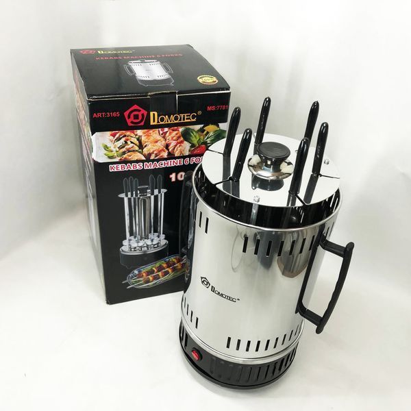 Шашличниця електрична Domotec MS-7781 на 6 шампурів 1000Вт вертикальна з нержавіючої сталі 00020297 фото