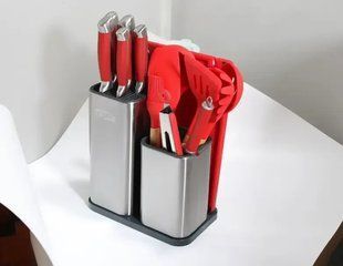 Набор ножей и кухонная утварь лопатки для кухни 17 в 1 дошечка для нарезки на тройной подставке, ножницы с напильником для заточки Zepline ZP-046 00019225 фото