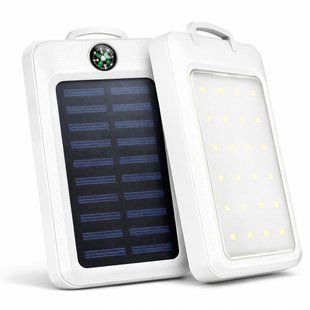 УМБ Power Bank Solar 18000 mAh мобильное зарядное с солнечной панелью и лампой, Power Bank Charger White 00017730 фото