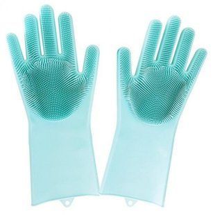 Силиконовые перчатки Magic Silicone Gloves для уборки чистки мытья посуды для дома. Цвет: бирюзовый 00018718 фото