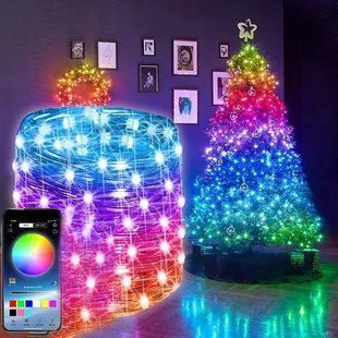 Светодиодная умная гирлянда Smart Роса RGB 100 LED с Bluetooth для елки от USB 10м 00024735 фото