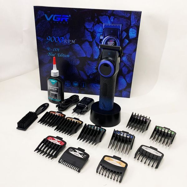 Профессиональная машинка для стрижки волос VGR V-001 BLUE с дисплеем 9000 об/мин и 10 насадками 1,5-24 мм 00014833 фото