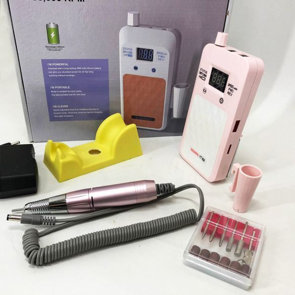 Портативный Фрезер для ногтей Nail Drill YT-928 аккумуляторный с индикатором заряда на 35 000 оборотов. Цвет: розовый 00015501 фото