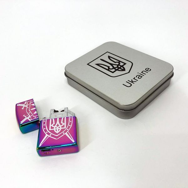 Дугова електроімпульсна запальничка USB Україна металева коробка HL-446. Колір: хамелеон 00023030 фото