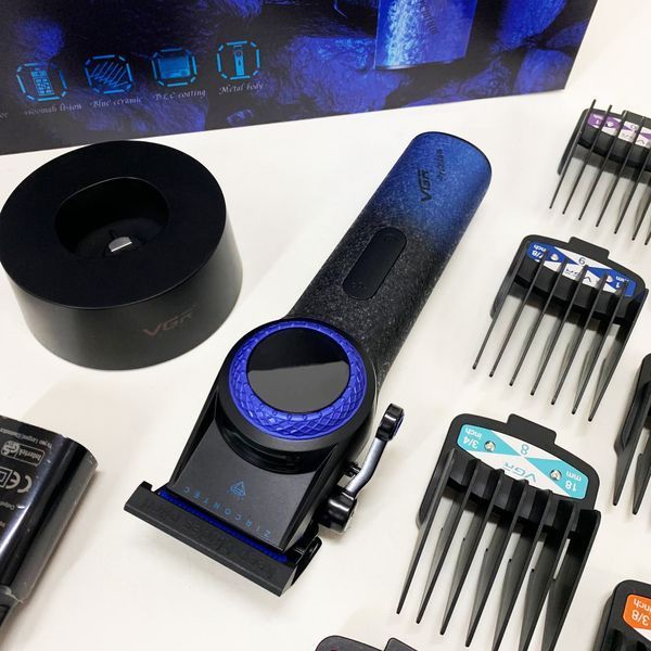 Профессиональная машинка для стрижки волос VGR V-001 BLUE с дисплеем 9000 об/мин и 10 насадками 1,5-24 мм 00014833 фото