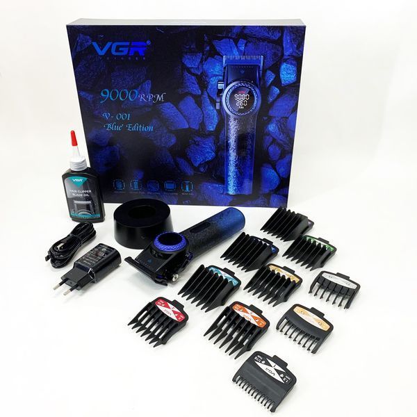 Профессиональная машинка для стрижки волос VGR V-001 BLUE с дисплеем 9000 об/мин и 10 насадками 1,5-24 мм 00014833 фото
