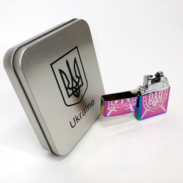 Дугова електроімпульсна запальничка USB Україна металева коробка HL-446. Колір: хамелеон 00023030 фото