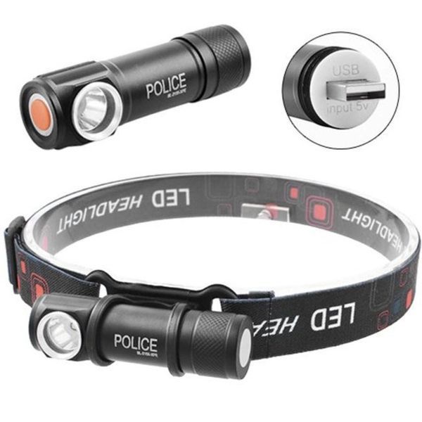 Налобний ліхтар Police BL-2155-XPE + вбудований акумулятор + USB, Потужний акумуляторний ліхтарик налобний 00023559 фото