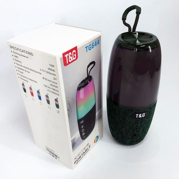 Портативная колонка TG644 5W с RGB подсветкой и ремешком, Беспроводная колонка мощная. Цвет: зеленый 00017209 фото