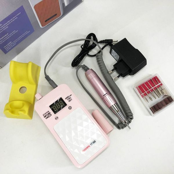 Портативный Фрезер для ногтей Nail Drill YT-928 аккумуляторный с индикатором заряда на 35 000 оборотов. Цвет: розовый 00015501 фото