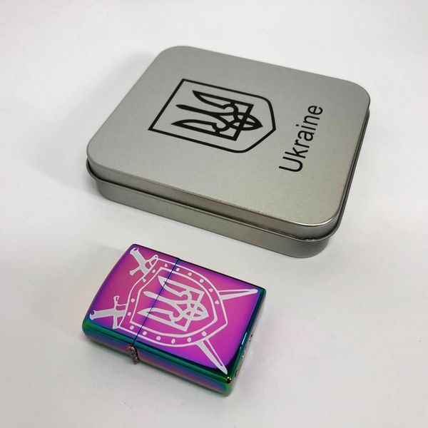 Дугова електроімпульсна запальничка USB Україна металева коробка HL-446. Колір: хамелеон 00023030 фото