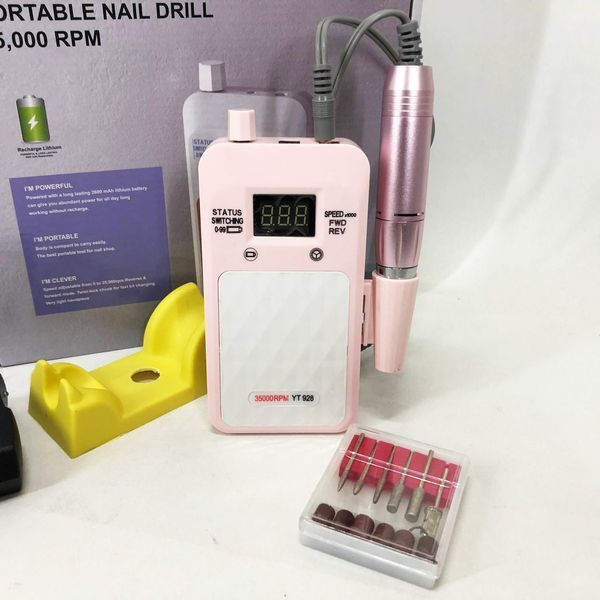 Портативный Фрезер для ногтей Nail Drill YT-928 аккумуляторный с индикатором заряда на 35 000 оборотов. Цвет: розовый 00015501 фото