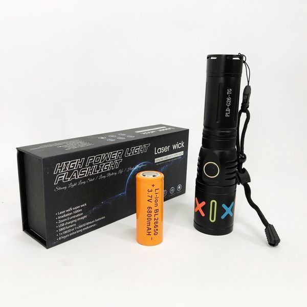 Ручной светодиодный фонарь PLD G26 White Laser LED PM20-TG с USB-зарядкой, аккумулятор 26650 00023370 фото