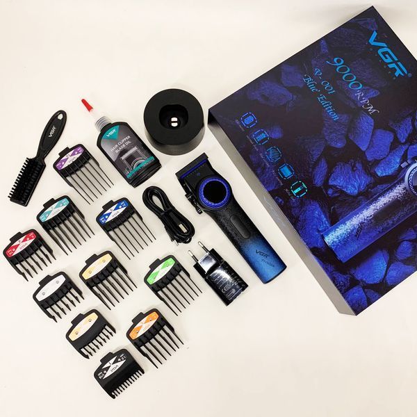 Профессиональная машинка для стрижки волос VGR V-001 BLUE с дисплеем 9000 об/мин и 10 насадками 1,5-24 мм 00014833 фото