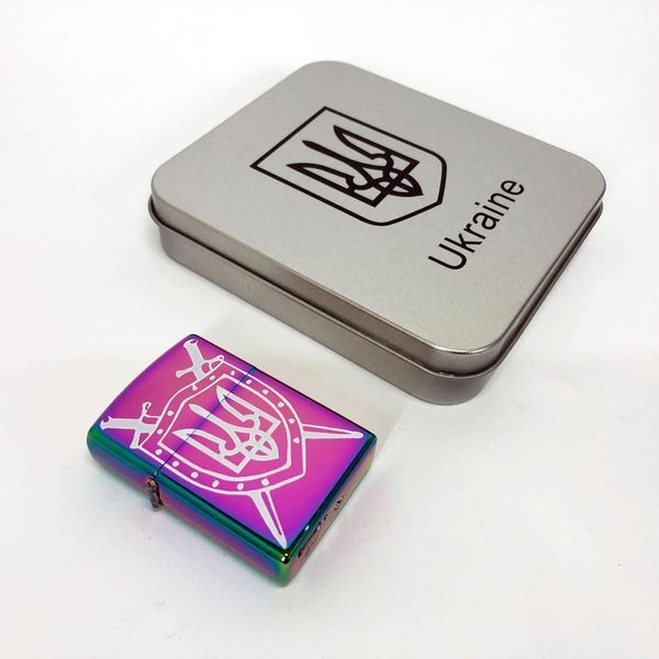 Дугова електроімпульсна запальничка USB Україна металева коробка HL-446. Колір: хамелеон 00023030 фото