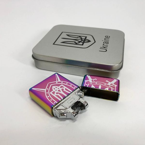 Дугова електроімпульсна запальничка USB Україна металева коробка HL-446. Колір: хамелеон 00023030 фото