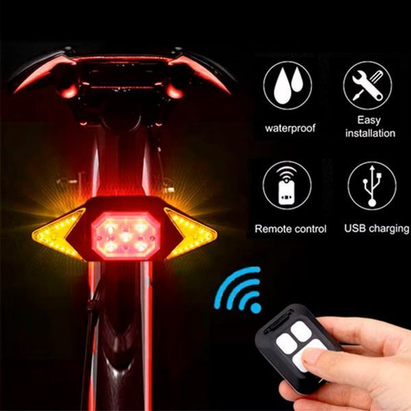 Світлодіодний велофонарь ly-6700 с указанием поворотов (red+yellow+blue), waterproof, мигающий велофонарь 00016744 фото