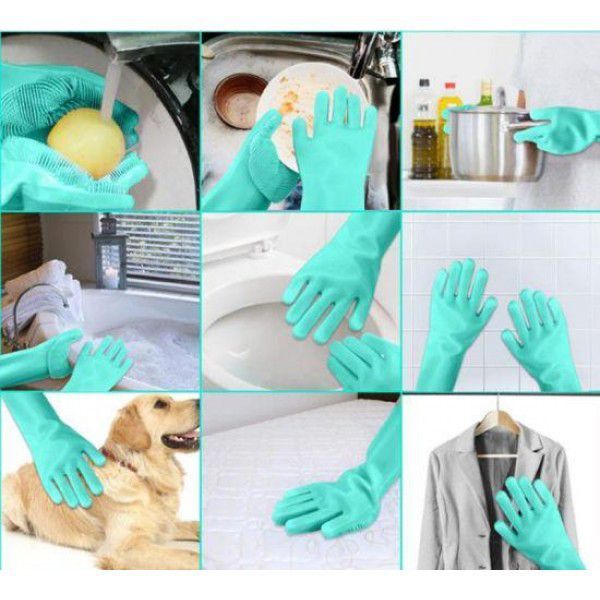 Силіконові рукавички Magic Silicone Gloves Pink для прибирання чистки миття посуду для будинку. Колір: бірюзовий 00018718 фото