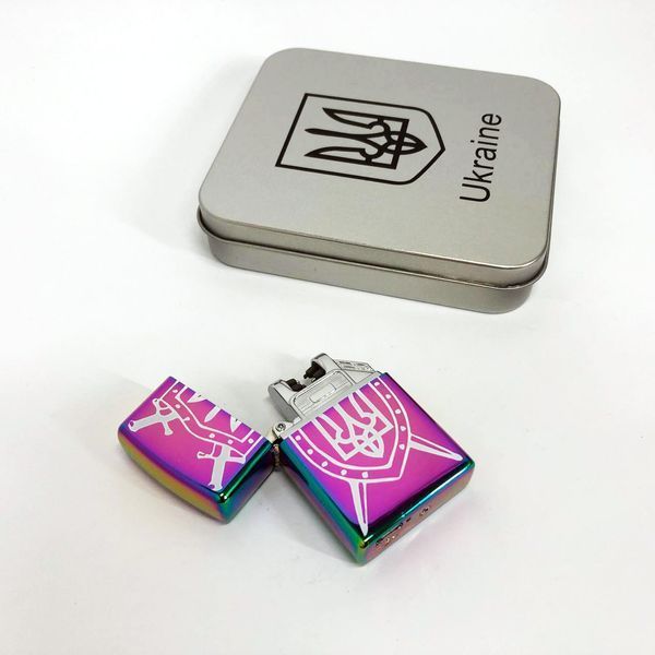 Дугова електроімпульсна запальничка USB Україна металева коробка HL-446. Колір: хамелеон 00023030 фото