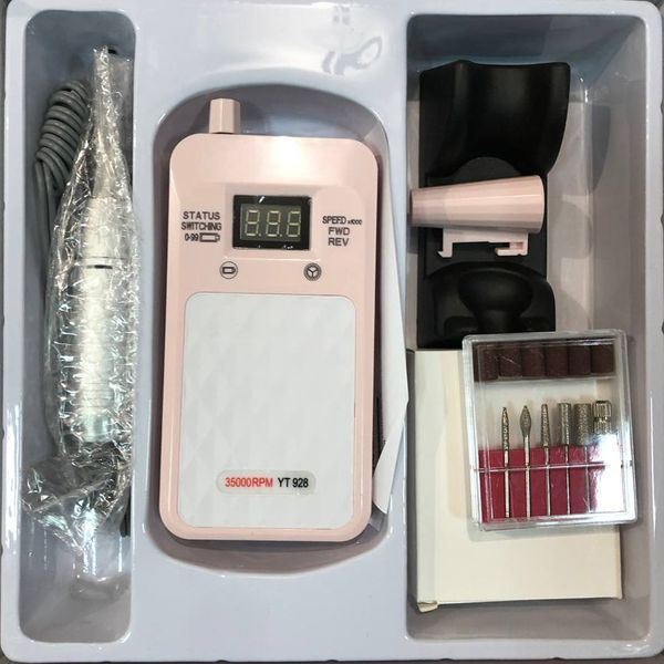 Портативный Фрезер для ногтей Nail Drill YT-928 аккумуляторный с индикатором заряда на 35 000 оборотов. Цвет: розовый 00015501 фото