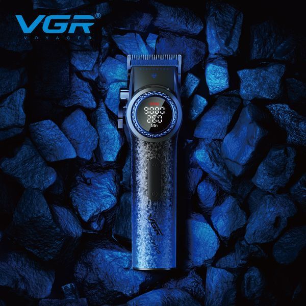 Профессиональная машинка для стрижки волос VGR V-001 BLUE с дисплеем 9000 об/мин и 10 насадками 1,5-24 мм 00014833 фото