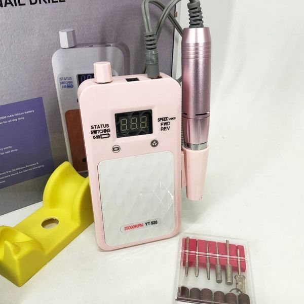 Портативный Фрезер для ногтей Nail Drill YT-928 аккумуляторный с индикатором заряда на 35 000 оборотов. Цвет: розовый 00015501 фото