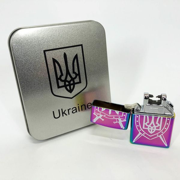 Дугова електроімпульсна запальничка USB Україна металева коробка HL-446. Колір: хамелеон 00023030 фото