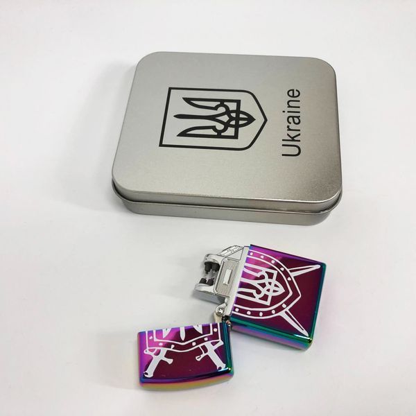 Дугова електроімпульсна запальничка USB Україна металева коробка HL-446. Колір: хамелеон 00023030 фото