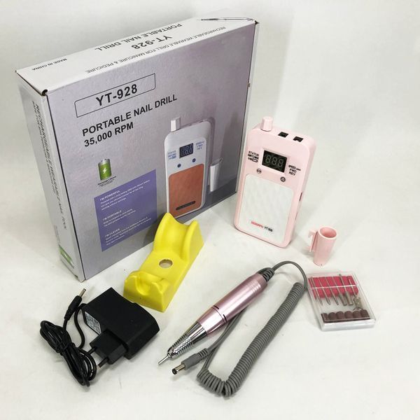 Портативный Фрезер для ногтей Nail Drill YT-928 аккумуляторный с индикатором заряда на 35 000 оборотов. Цвет: розовый 00015501 фото