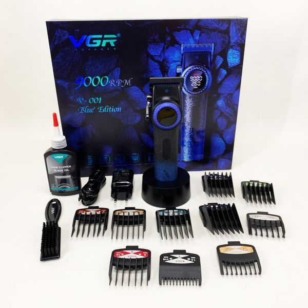 Профессиональная машинка для стрижки волос VGR V-001 BLUE с дисплеем 9000 об/мин и 10 насадками 1,5-24 мм 00014833 фото
